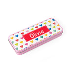 Personalised Girl's Patterned Pink Pencil Case Tin