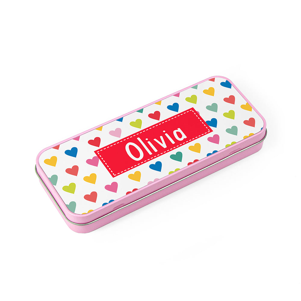 Personalised Girl's Patterned Pink Pencil Case Tin