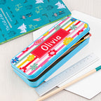 Personalised Girl's Patterned Blue Pencil Case Tin