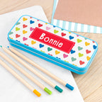 Personalised Girl's Patterned Blue Pencil Case Tin