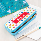 Personalised Girl's Patterned Blue Pencil Case Tin