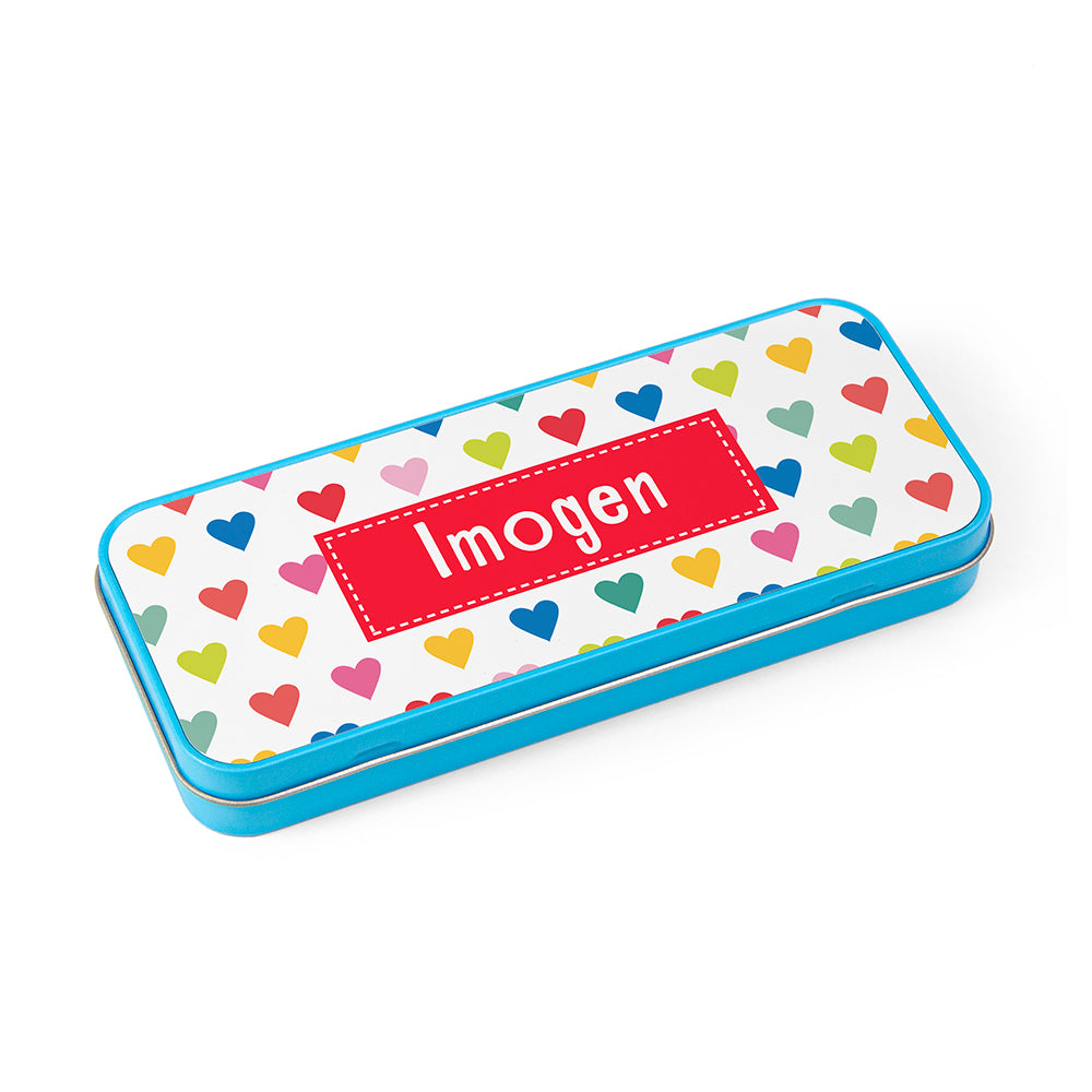 Personalised Girl's Patterned Blue Pencil Case Tin