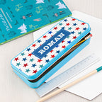 Personalised Boy's Blue Metal Pencil Case Tin