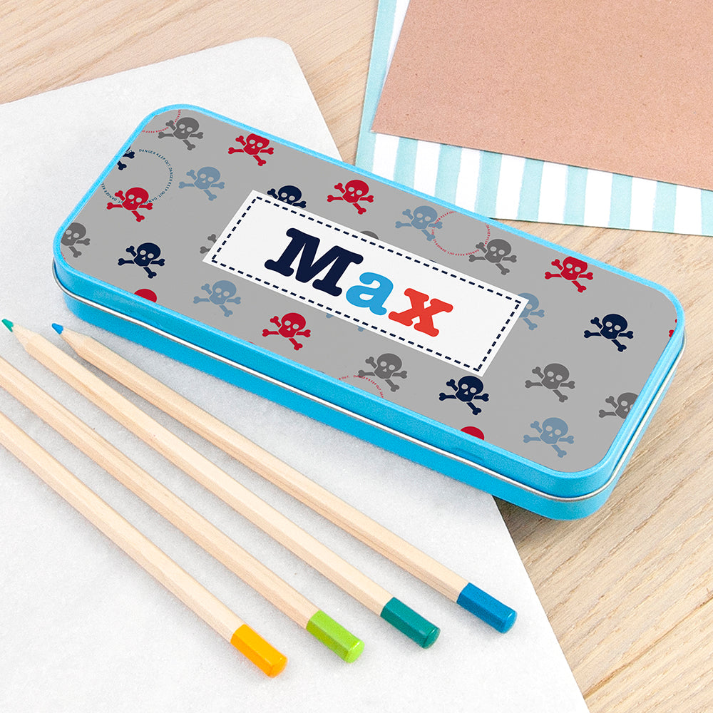 Personalised Boy's Blue Metal Pencil Case Tin