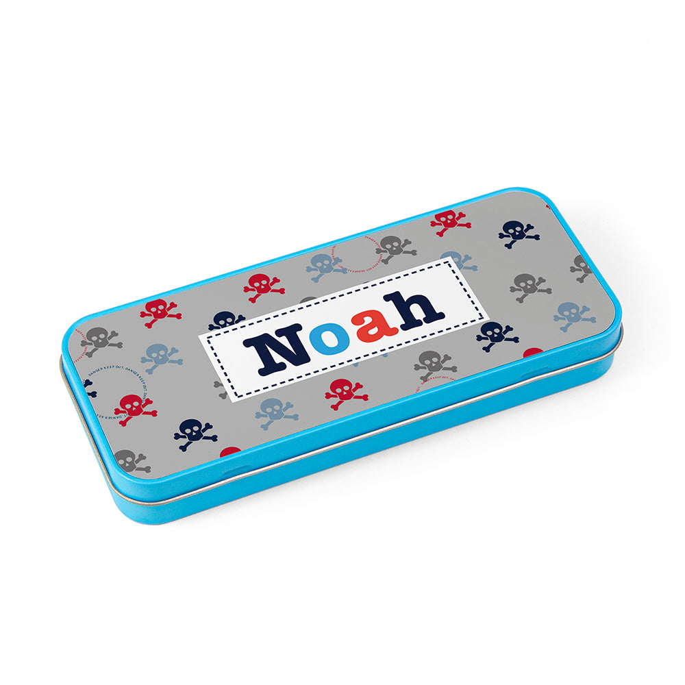 Personalised Boy's Blue Metal Pencil Case Tin
