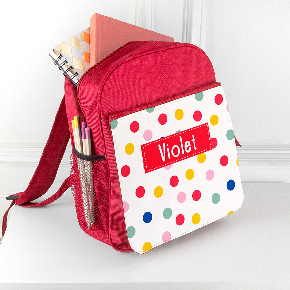 Personalised Girl's Patterned Red Rucksack