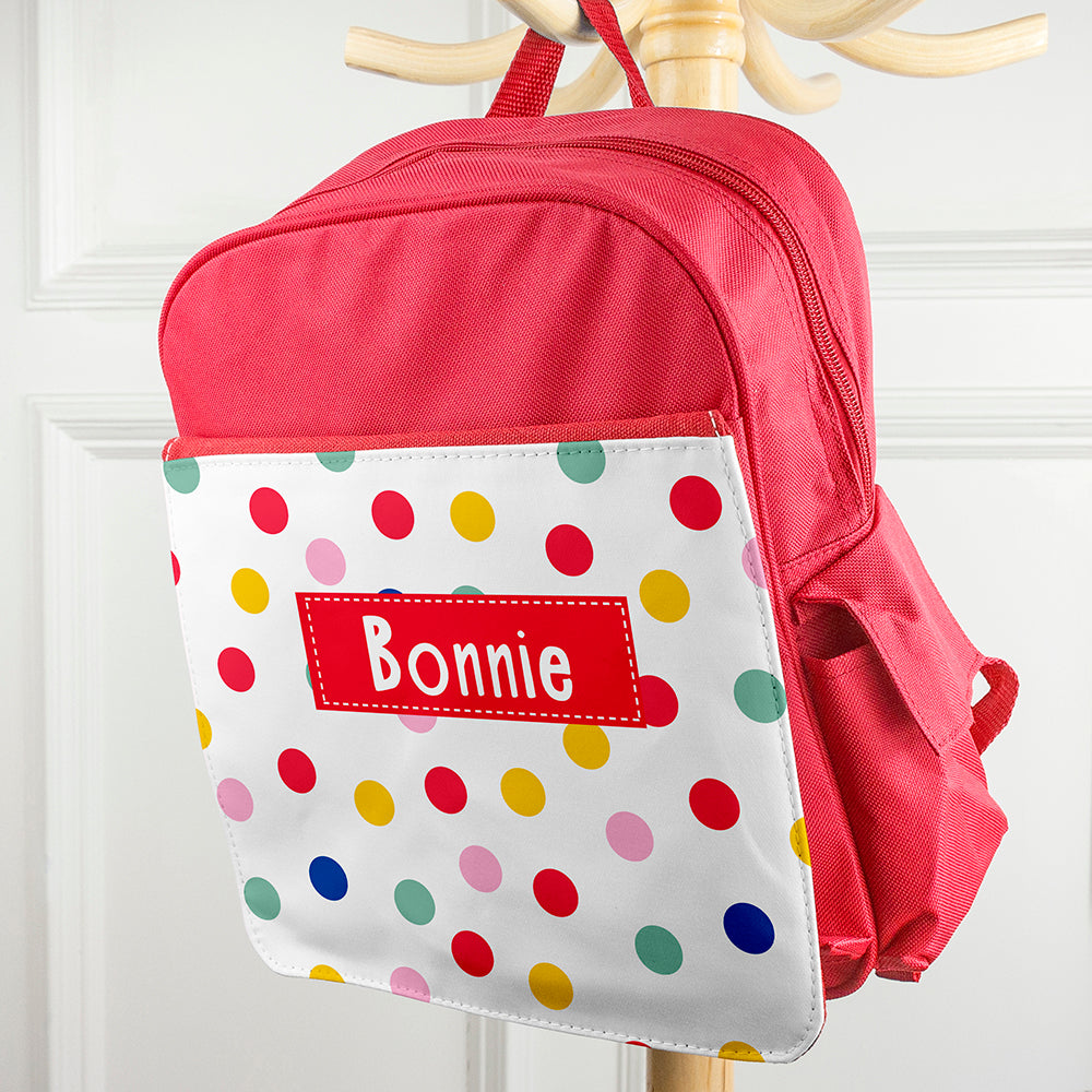 Personalised Girl's Patterned Red Rucksack