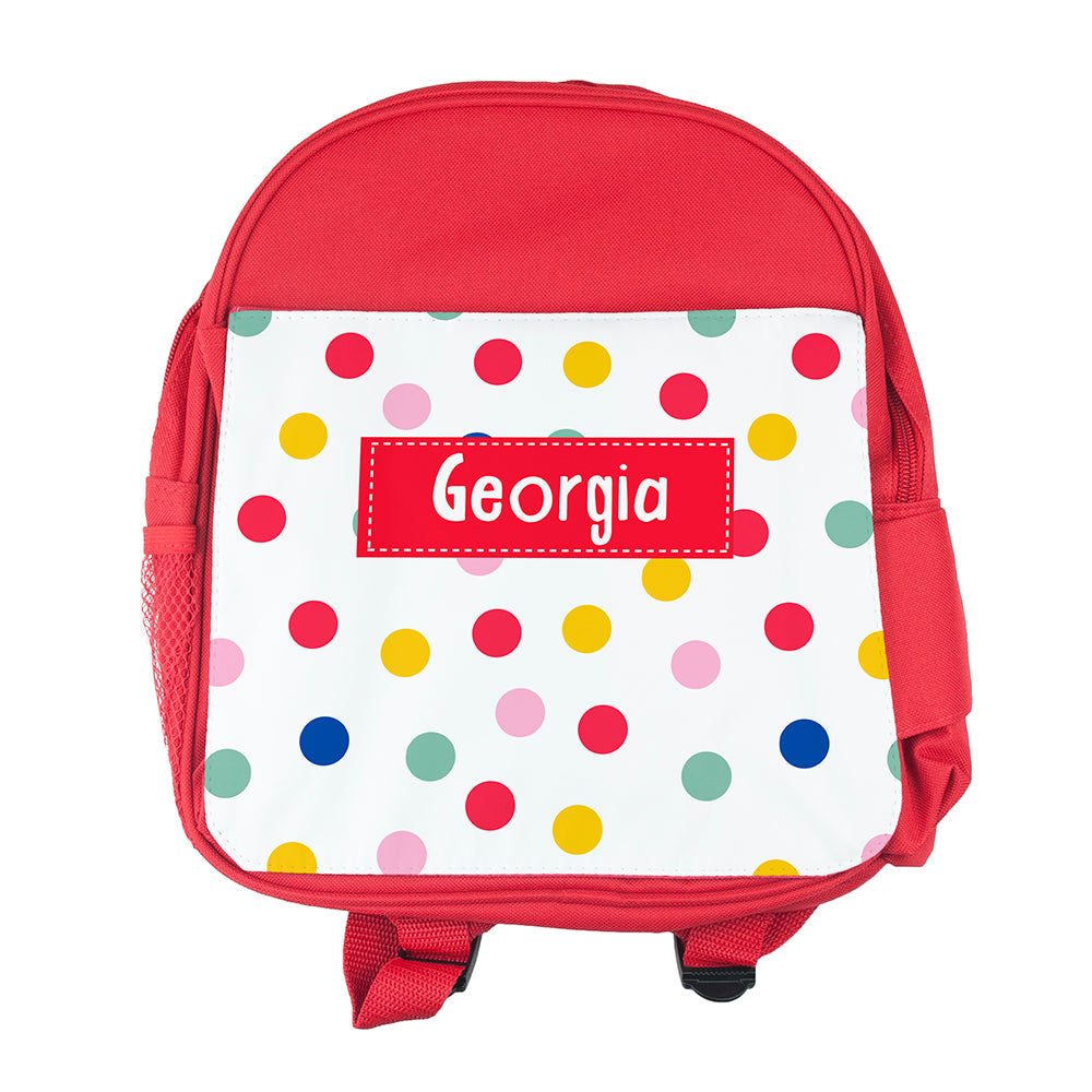 Personalised Girl's Patterned Red Rucksack
