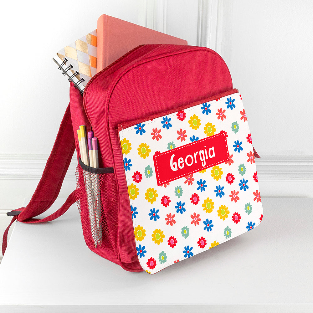Personalised Girl's Patterned Red Rucksack