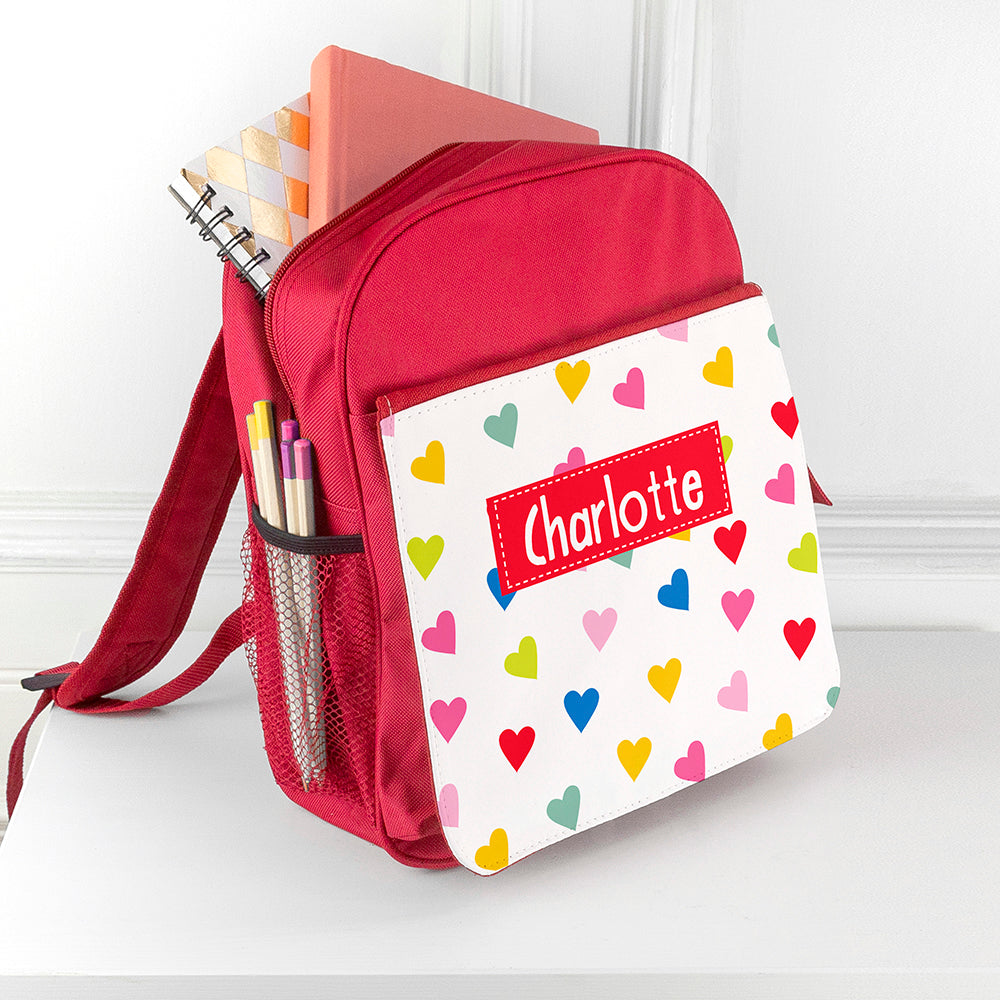 Personalised Girl's Patterned Red Rucksack