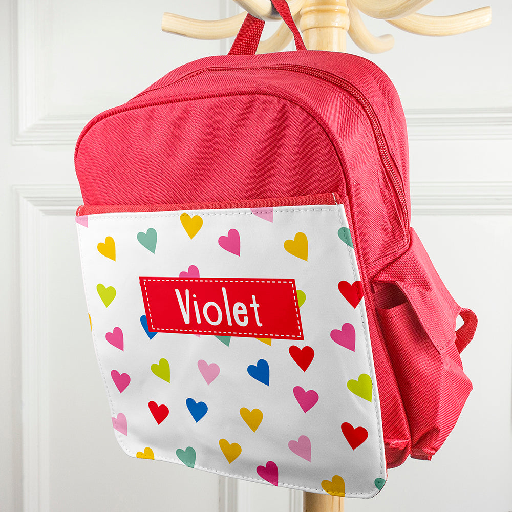 Personalised Girl's Patterned Red Rucksack