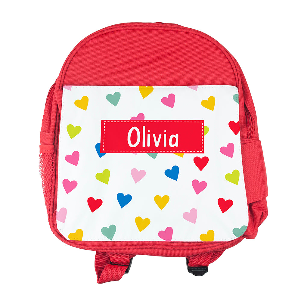 Personalised Girl's Patterned Red Rucksack