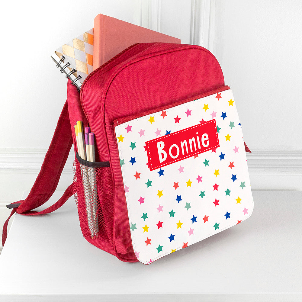 Personalised Girl's Patterned Red Rucksack