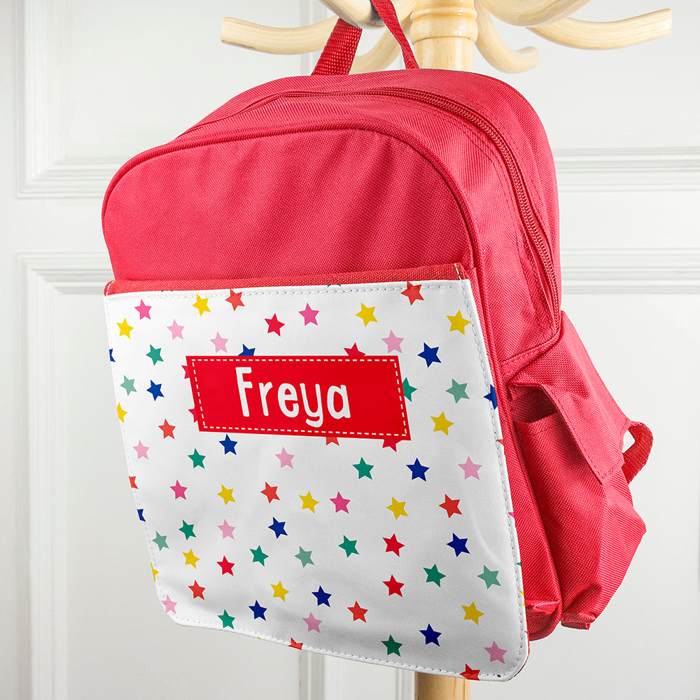 Personalised Girl's Patterned Red Rucksack
