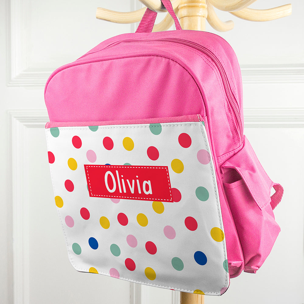 Personalised Girl's Patterned Pink Rucksack