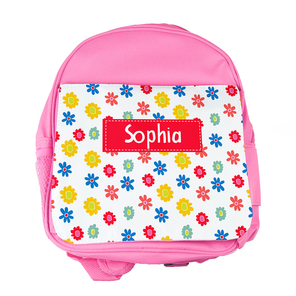 Personalised Girl's Patterned Pink Rucksack