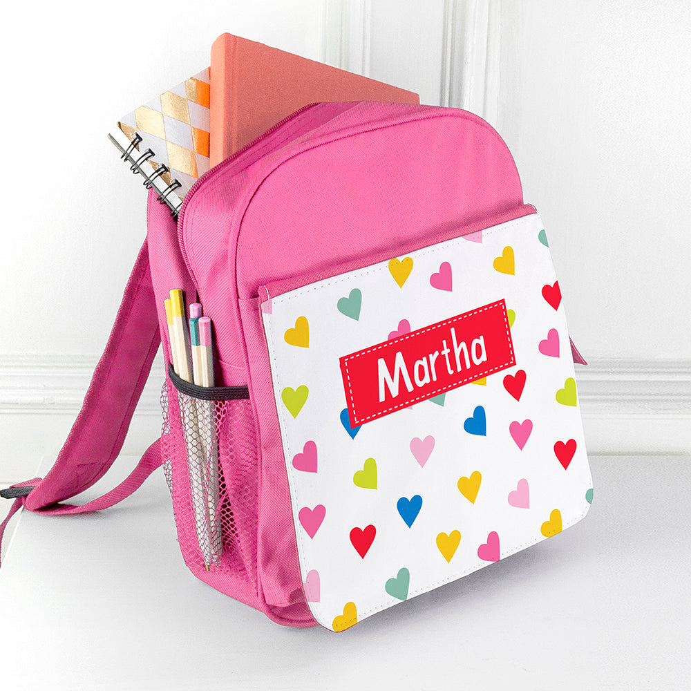 Personalised Girl's Patterned Pink Rucksack
