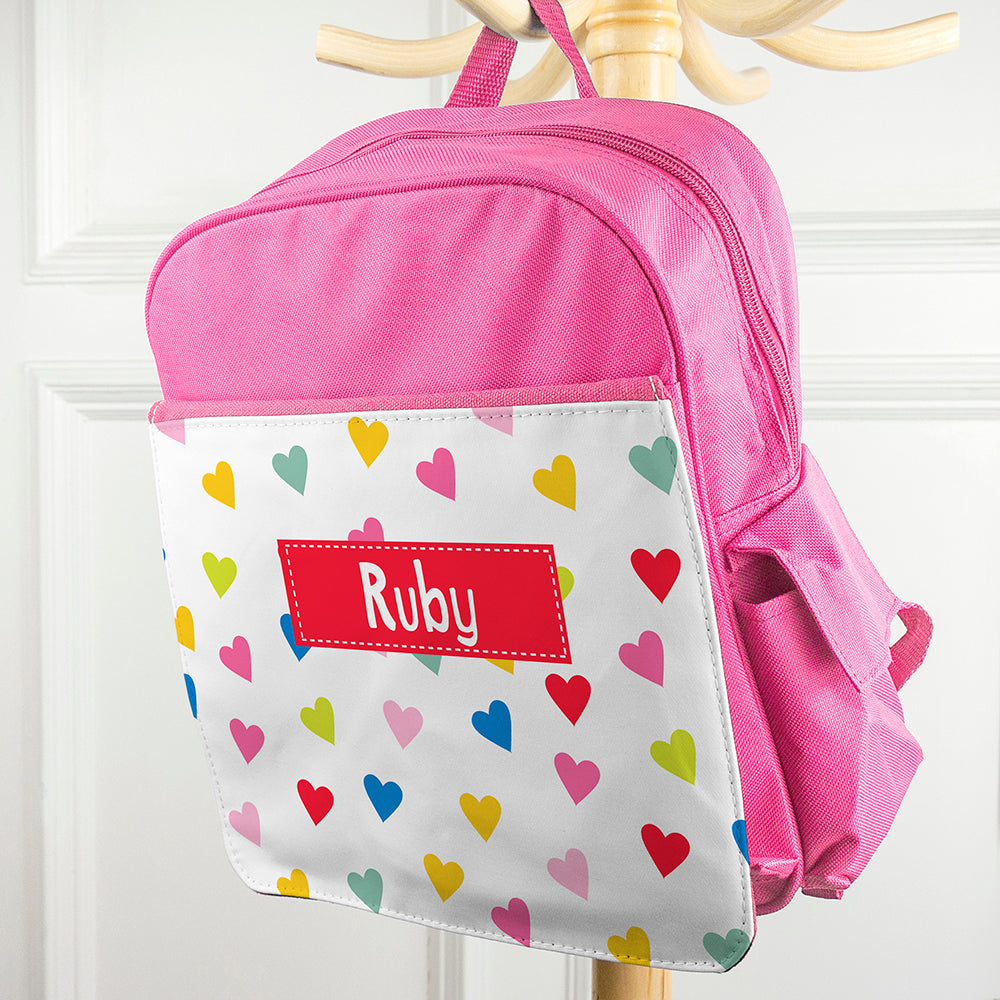 Personalised Girl's Patterned Pink Rucksack