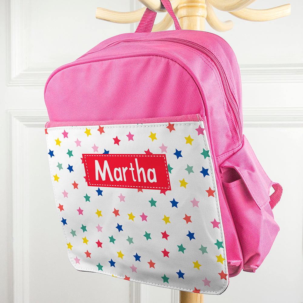 Personalised Girl's Patterned Pink Rucksack