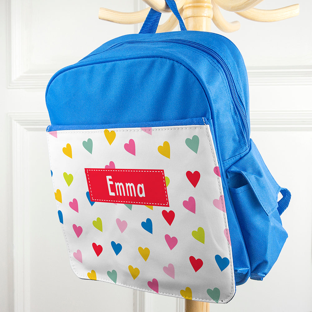 Personalised Girl's Patterned Royal Blue Rucksack