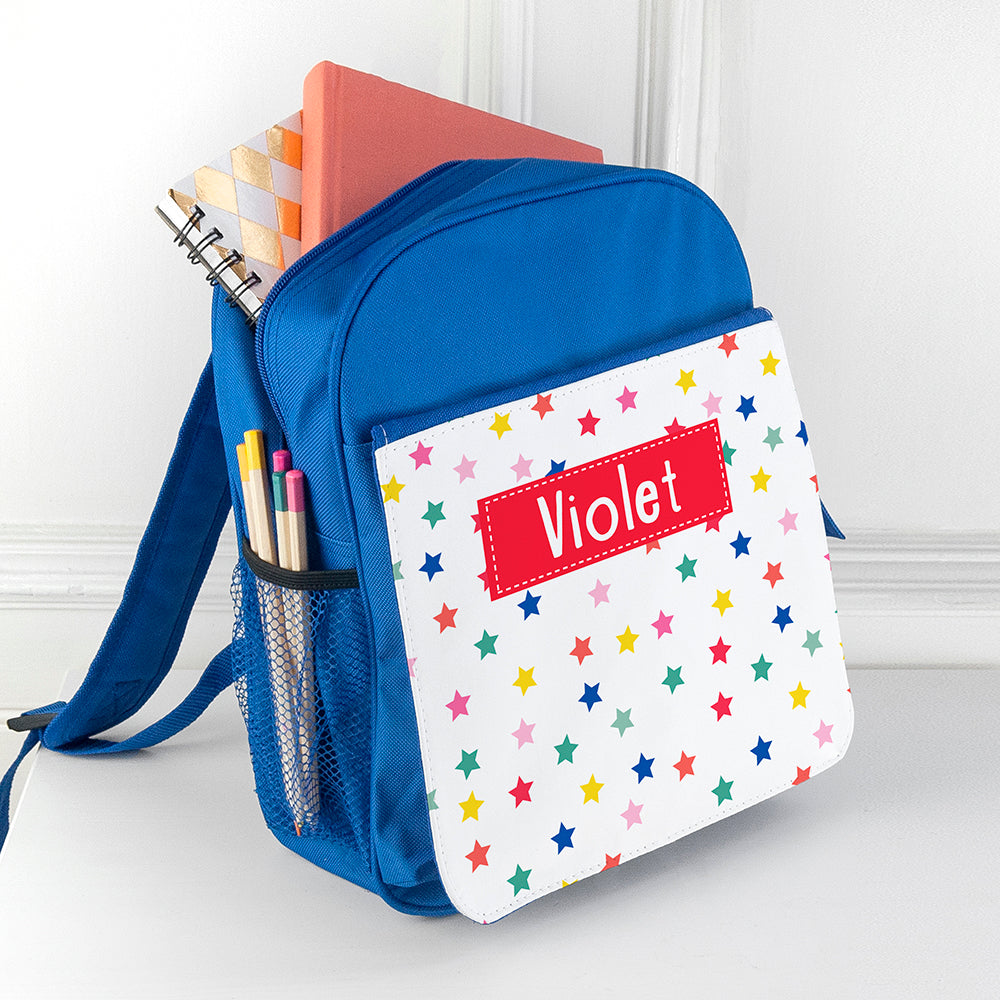 Personalised Girl's Patterned Royal Blue Rucksack