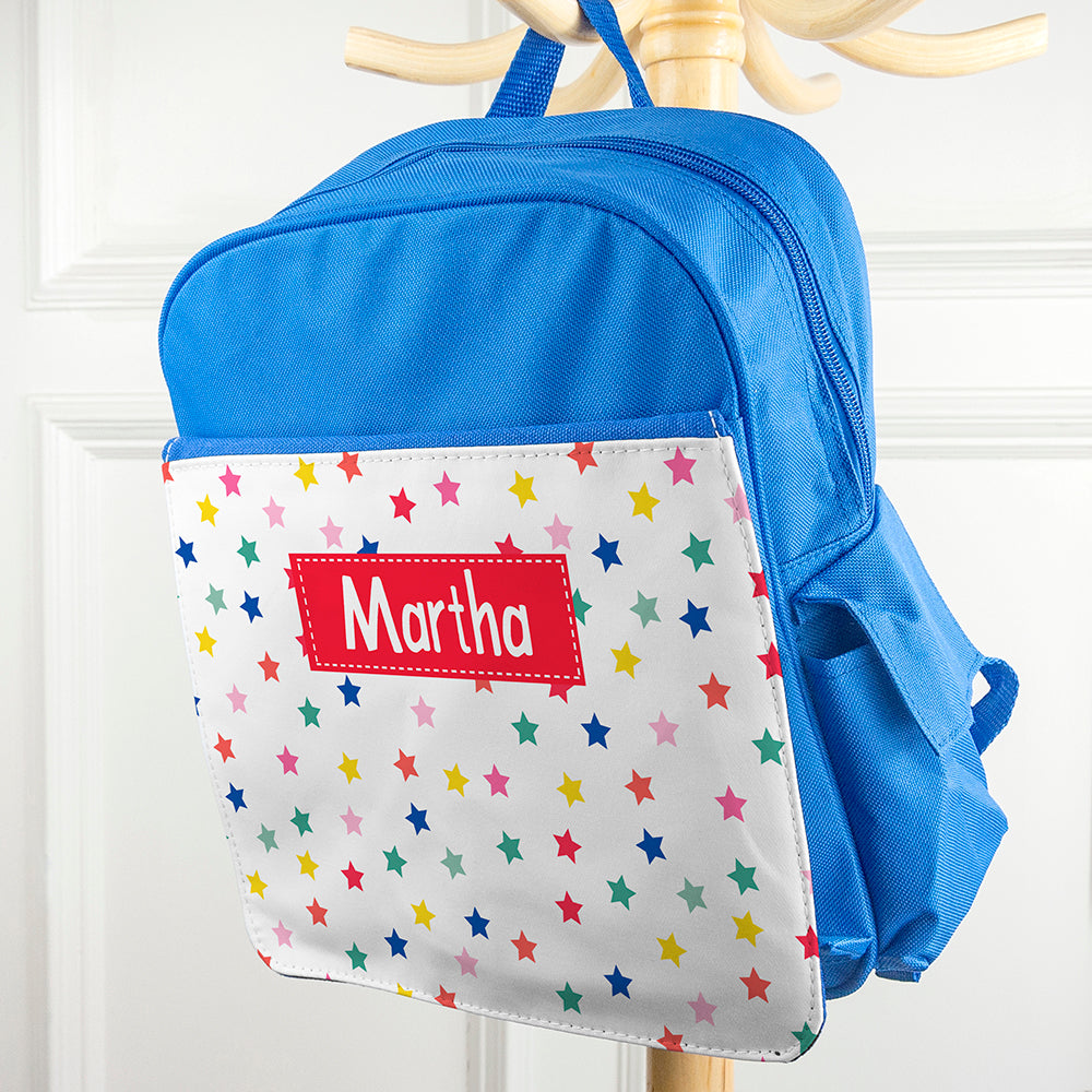 Personalised Girl's Patterned Royal Blue Rucksack