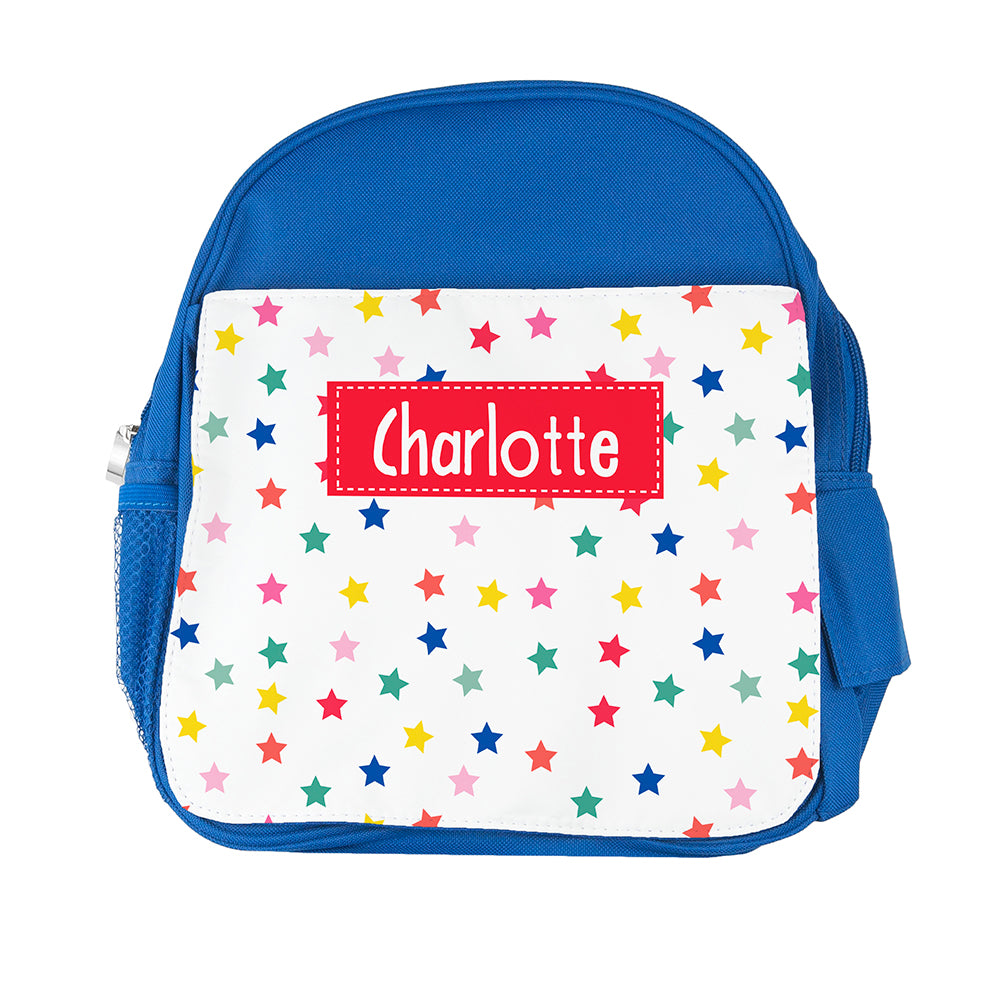 Personalised Girl's Patterned Royal Blue Rucksack