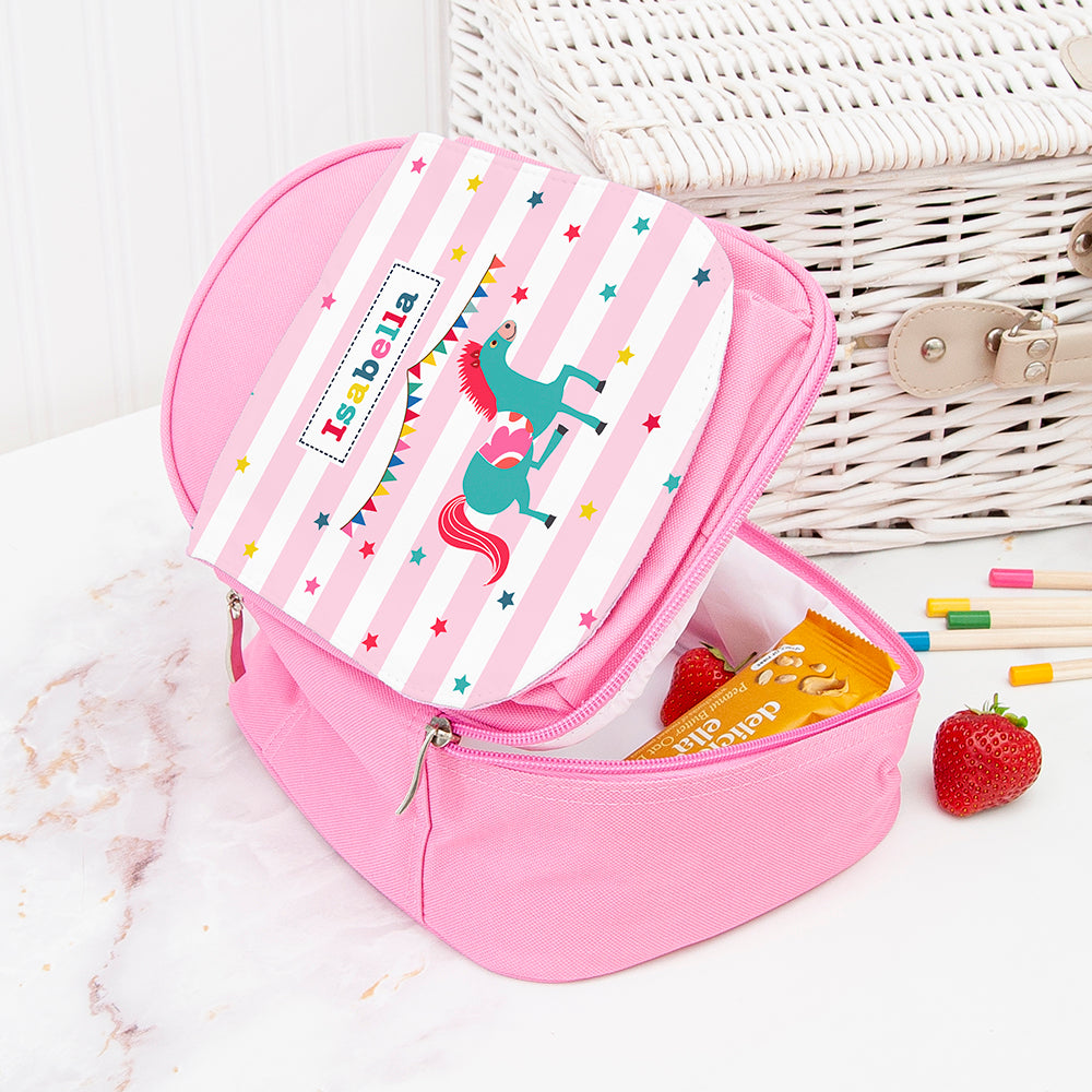 Personalised Circus Themed Pink Lunch Bag
