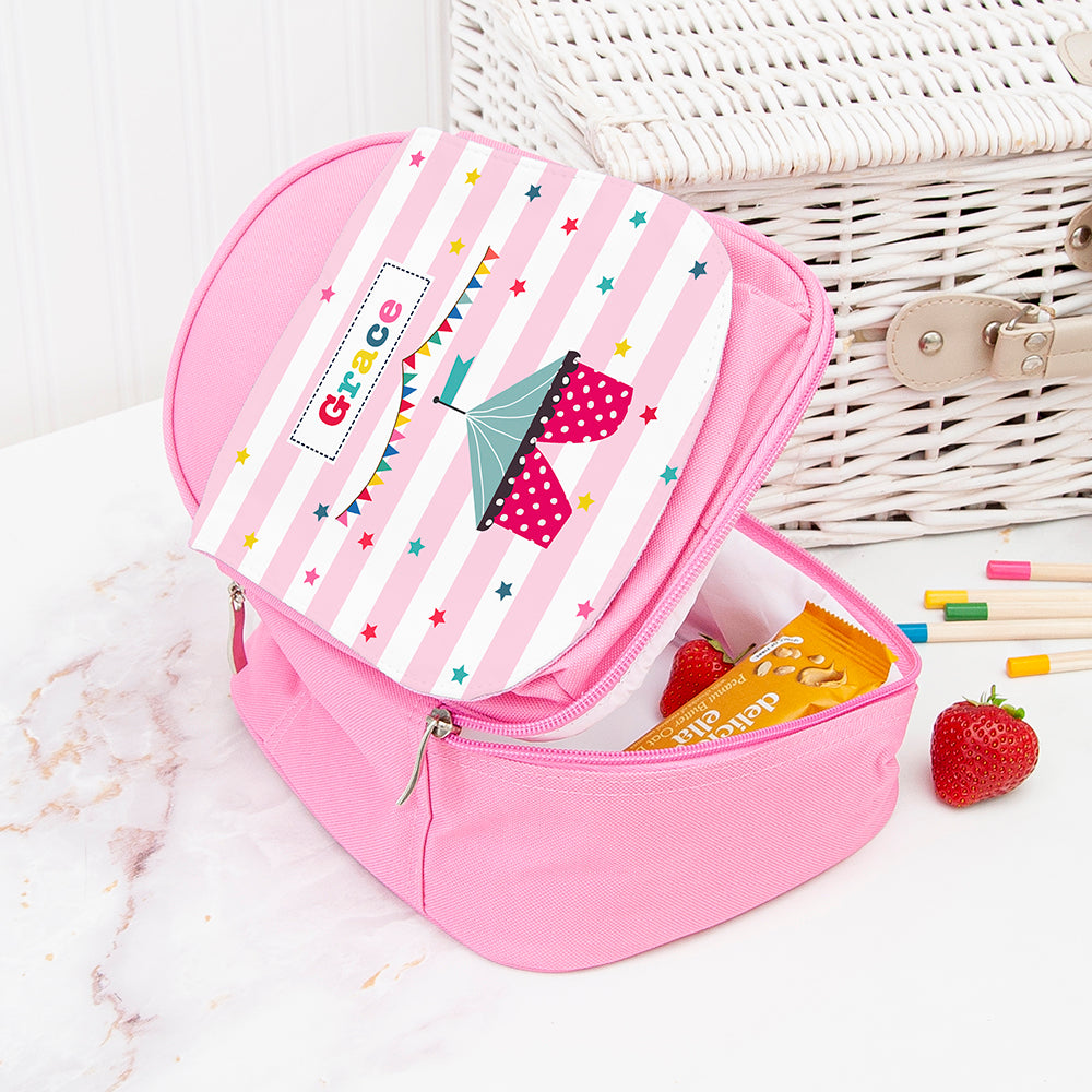 Personalised Circus Themed Pink Lunch Bag