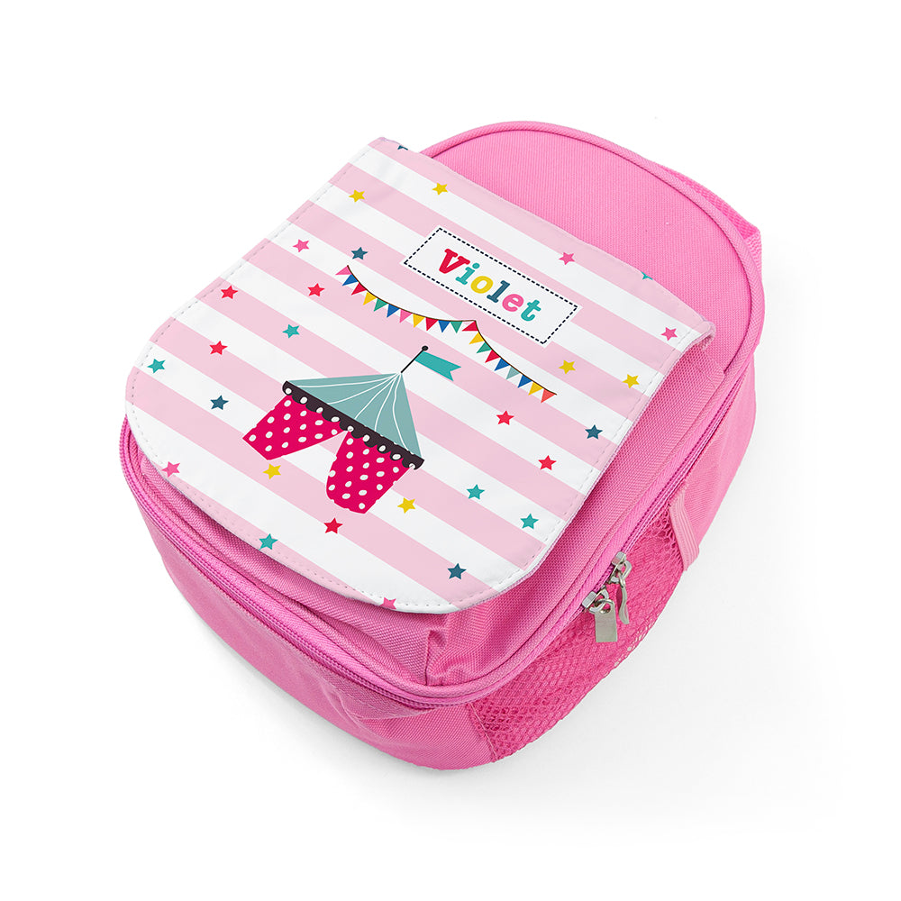 Personalised Circus Themed Pink Lunch Bag