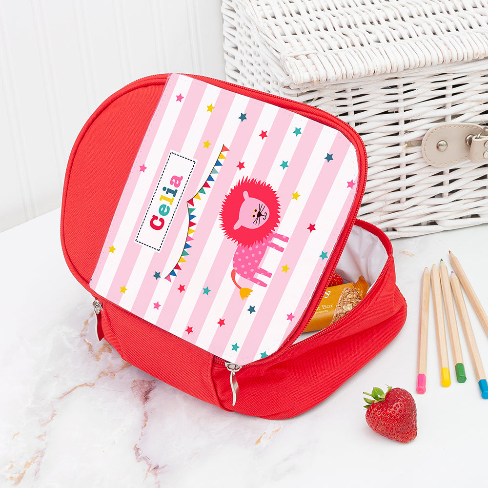 Personalised Circus Themed Red Lunch Bag