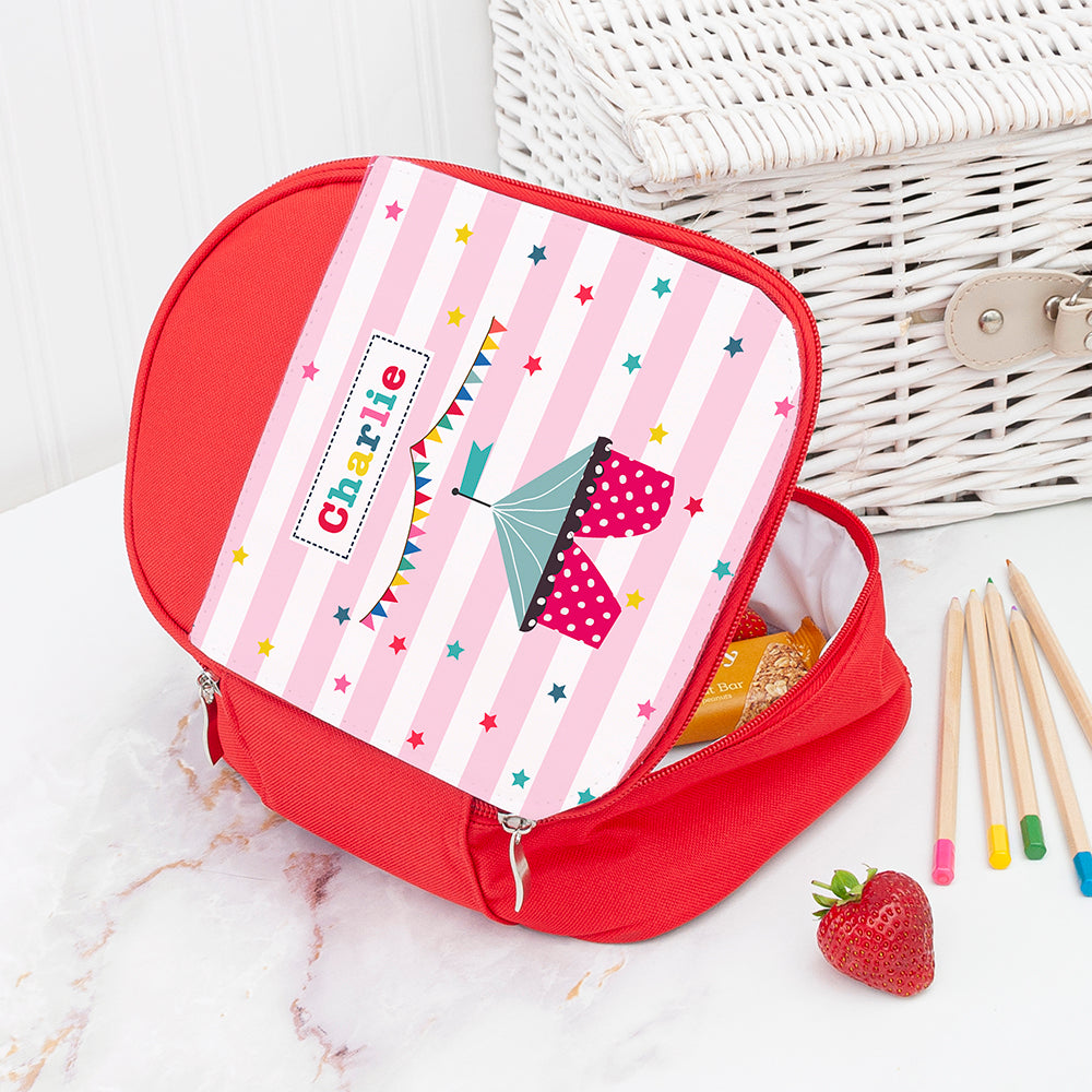 Personalised Circus Themed Red Lunch Bag