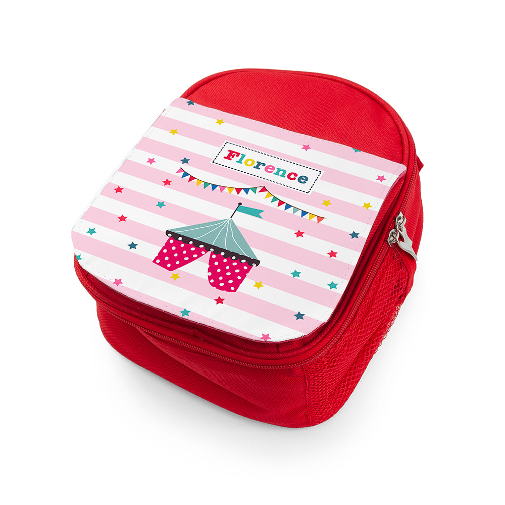 Personalised Circus Themed Red Lunch Bag