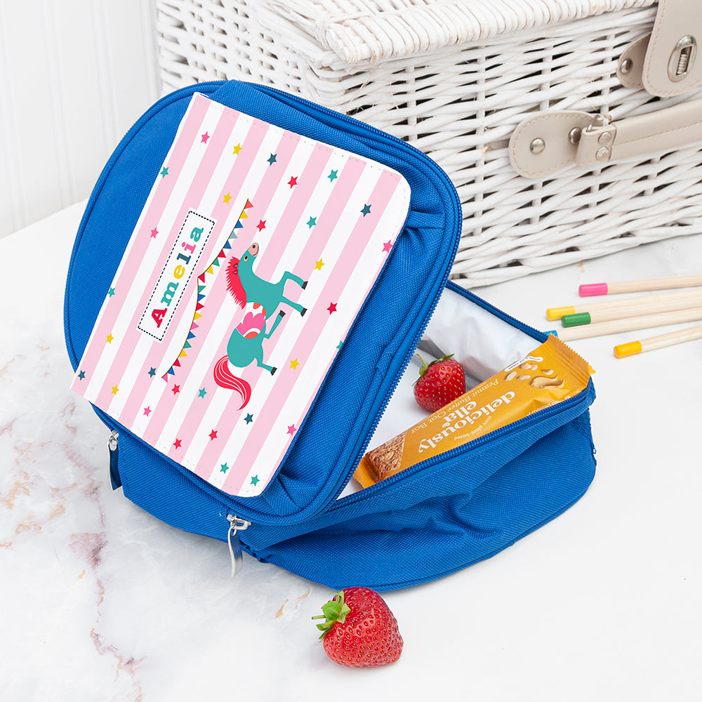 Personalised Circus Themed Blue Lunch Bag