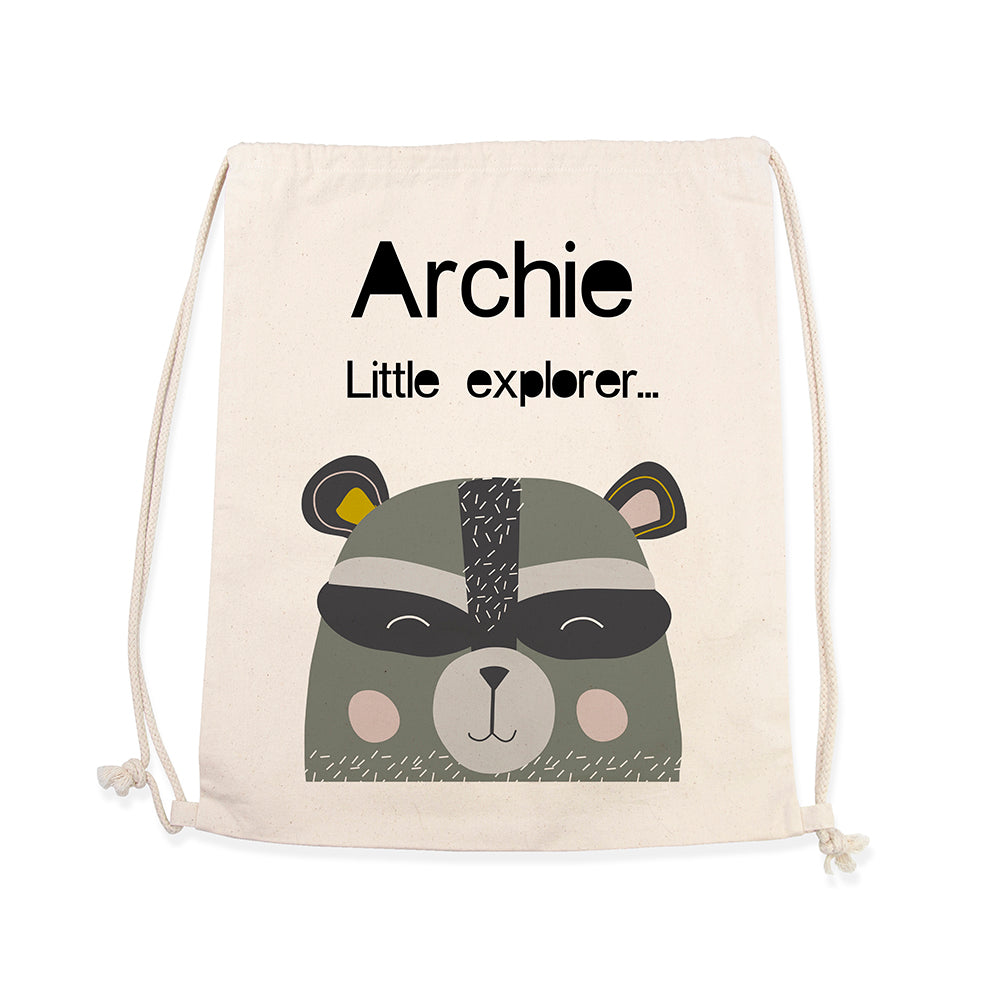 Personalised Children's Raccoon Cotton Nursery Bag