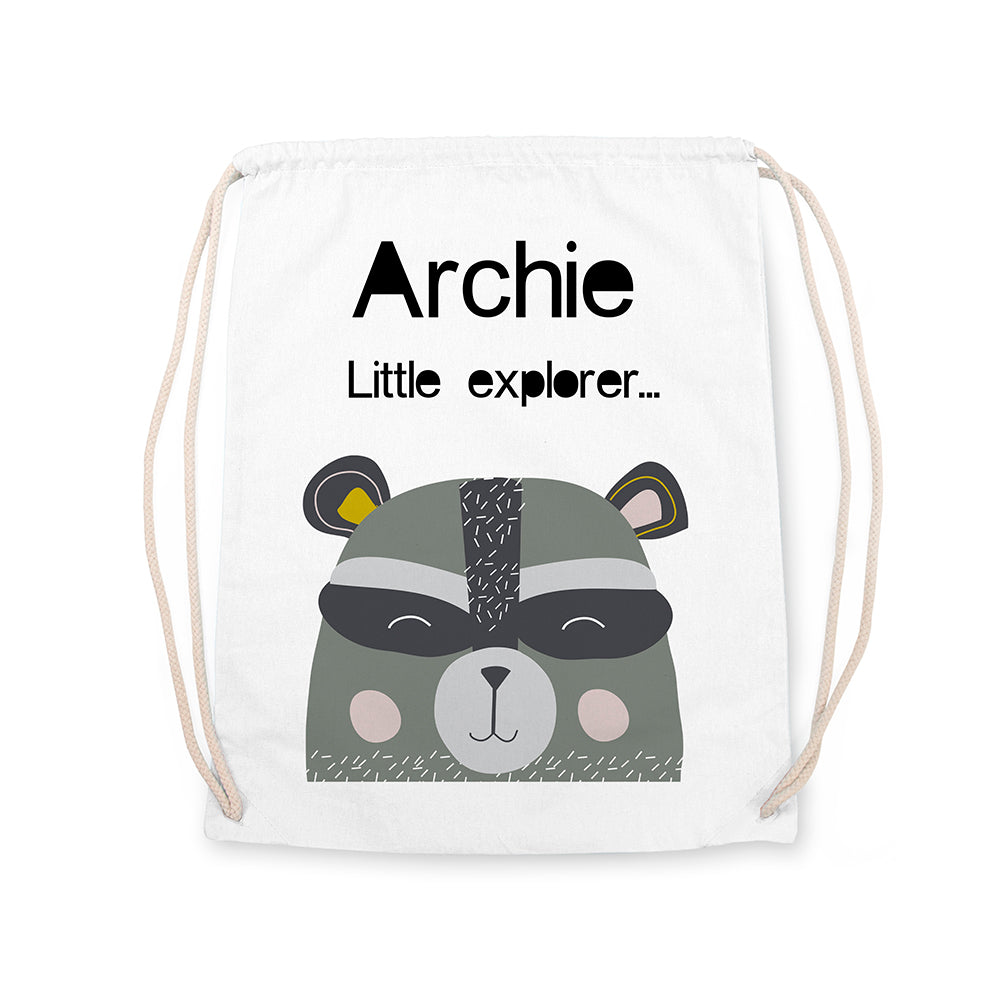 Personalised Children's Raccoon Cotton Nursery Bag