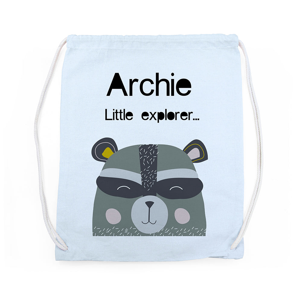 Personalised Children's Raccoon Cotton Nursery Bag