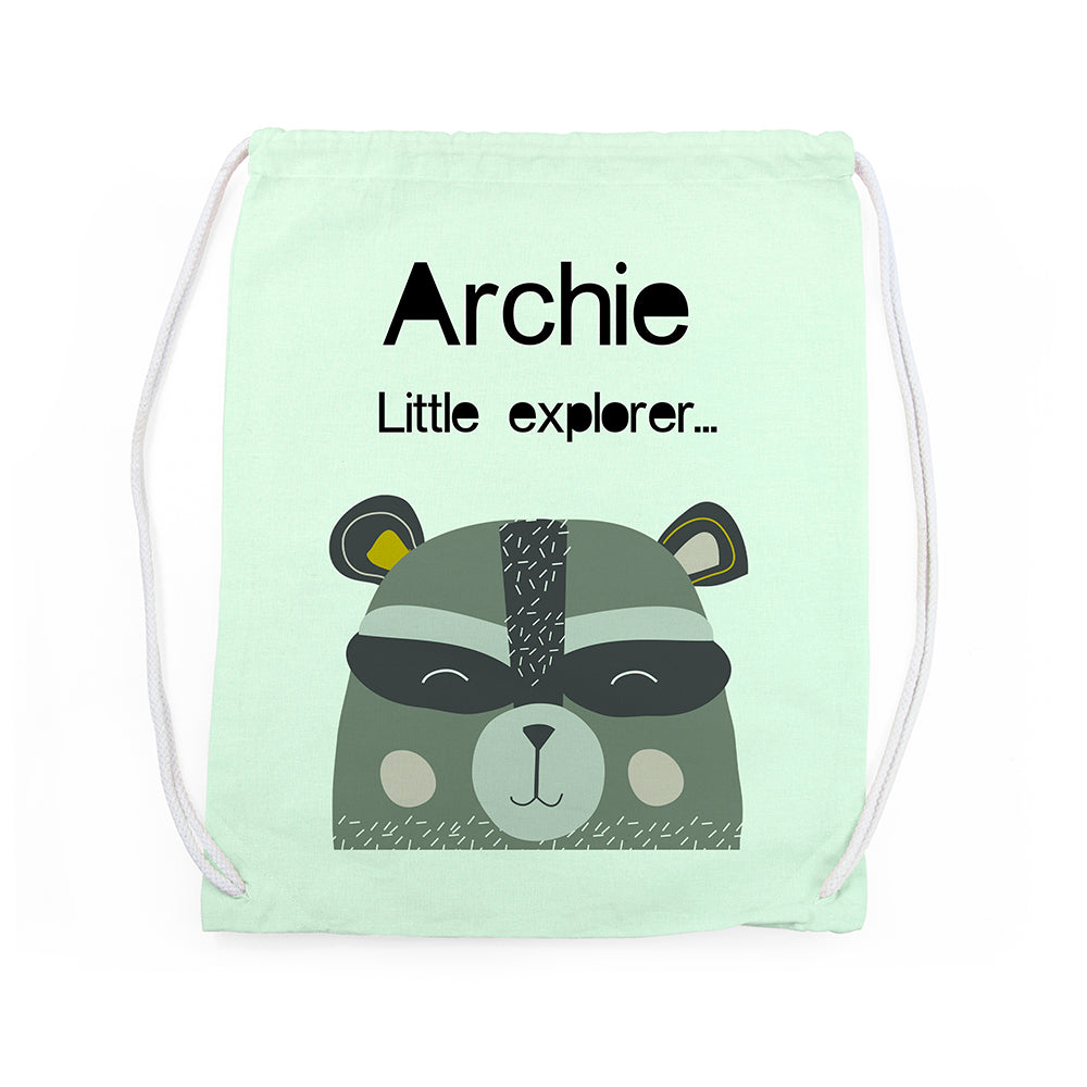 Personalised Children's Raccoon Cotton Nursery Bag