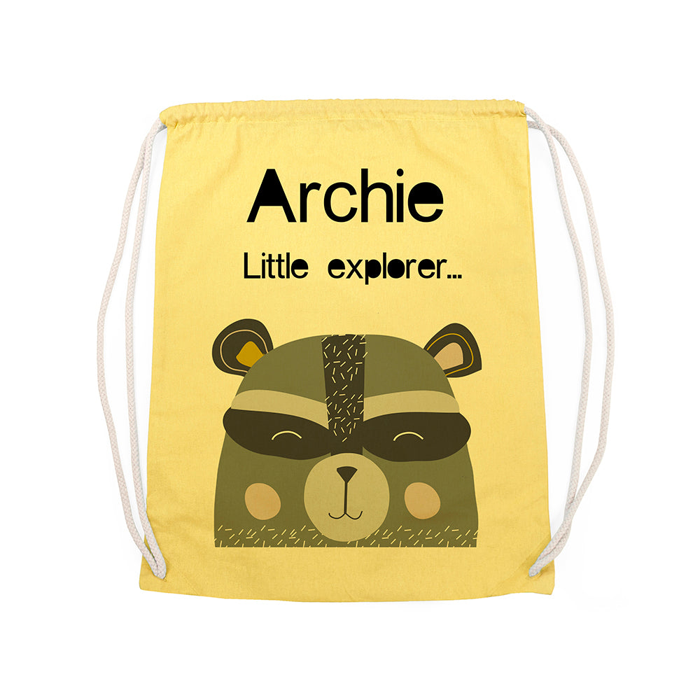 Personalised Children's Raccoon Cotton Nursery Bag