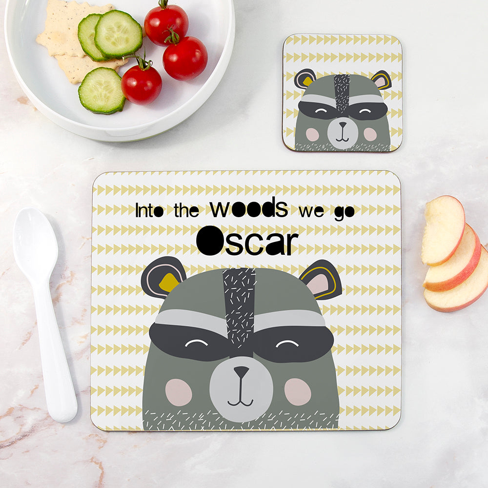 Personalised Kid's Racoon Placemat Set