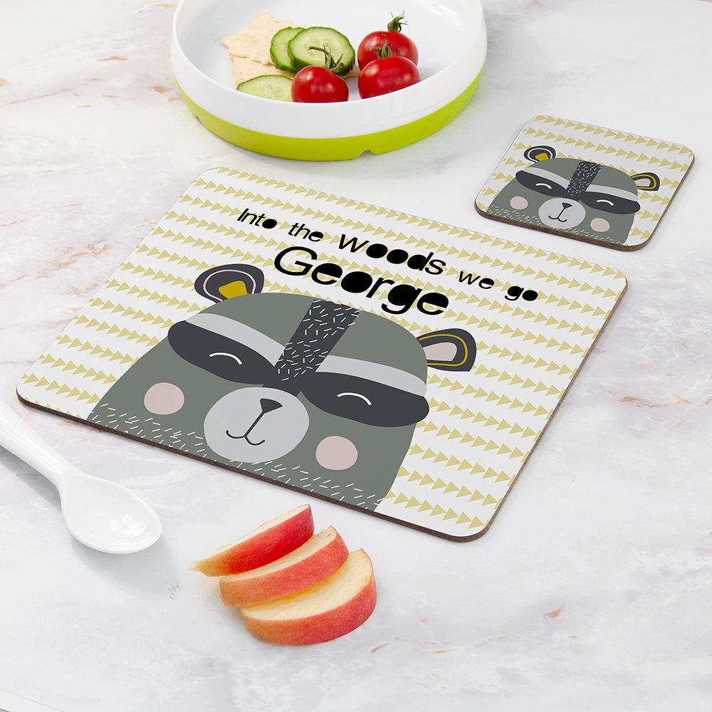 Personalised Kid's Racoon Placemat Set