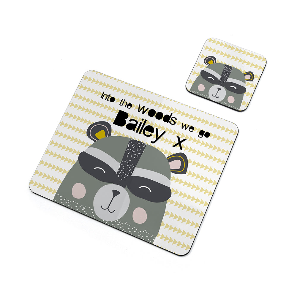 Personalised Kid's Racoon Placemat Set