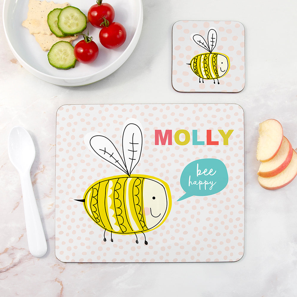 Personalised Kid's Bee Happy Placemat Set
