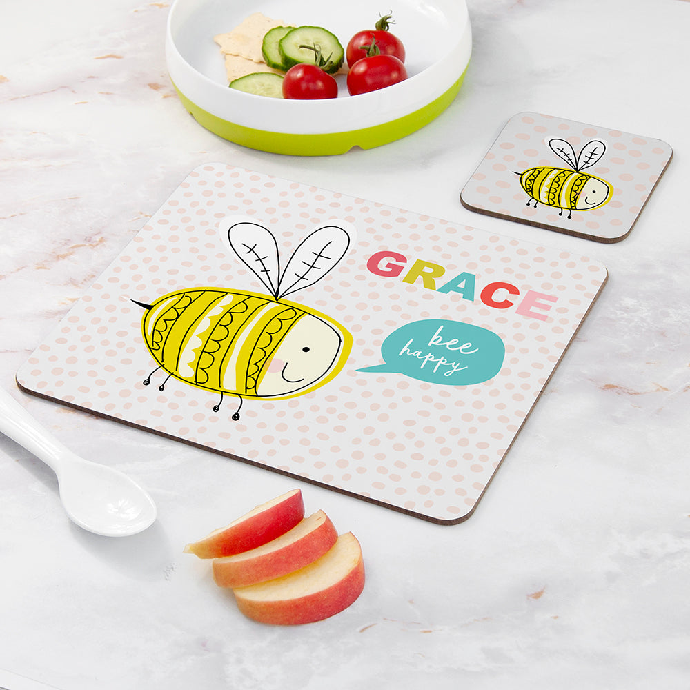 Personalised Kid's Bee Happy Placemat Set
