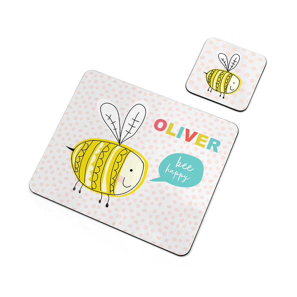 Personalised Kid's Bee Happy Placemat Set