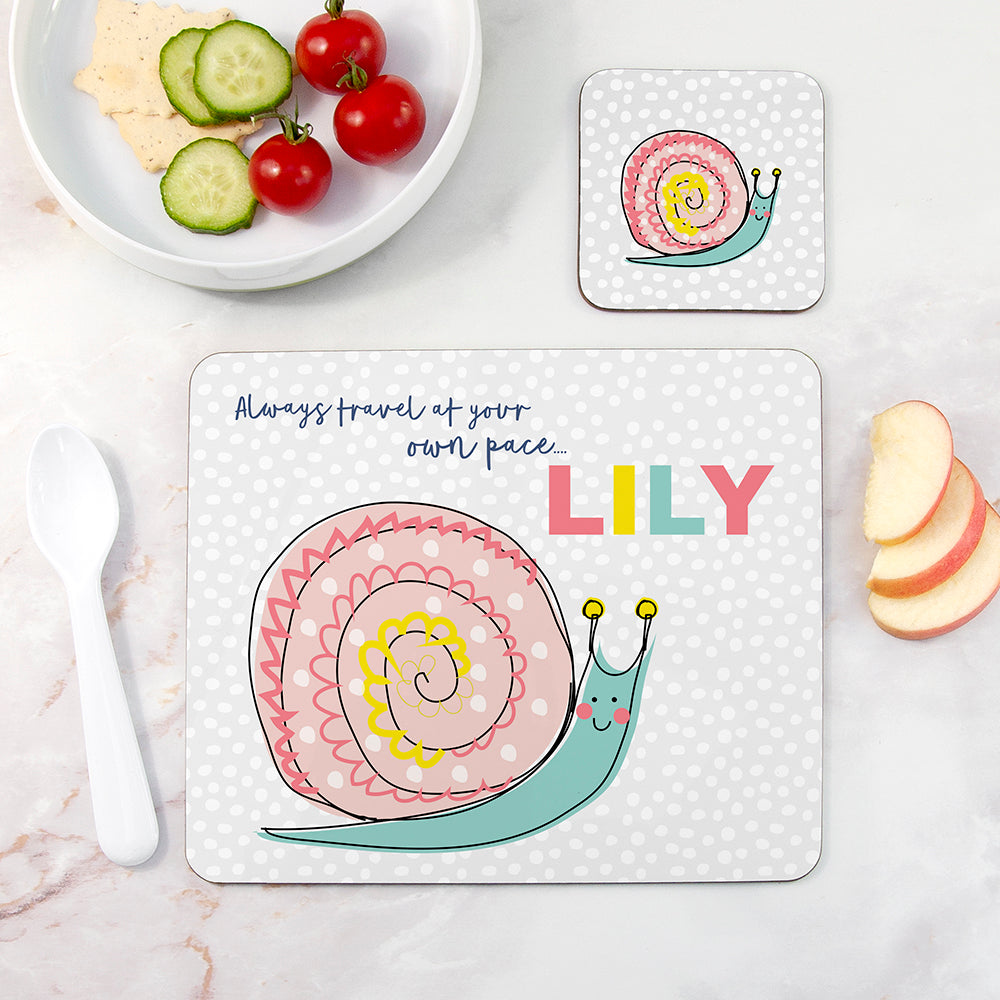Personalised Kid's Snail Placemat Set