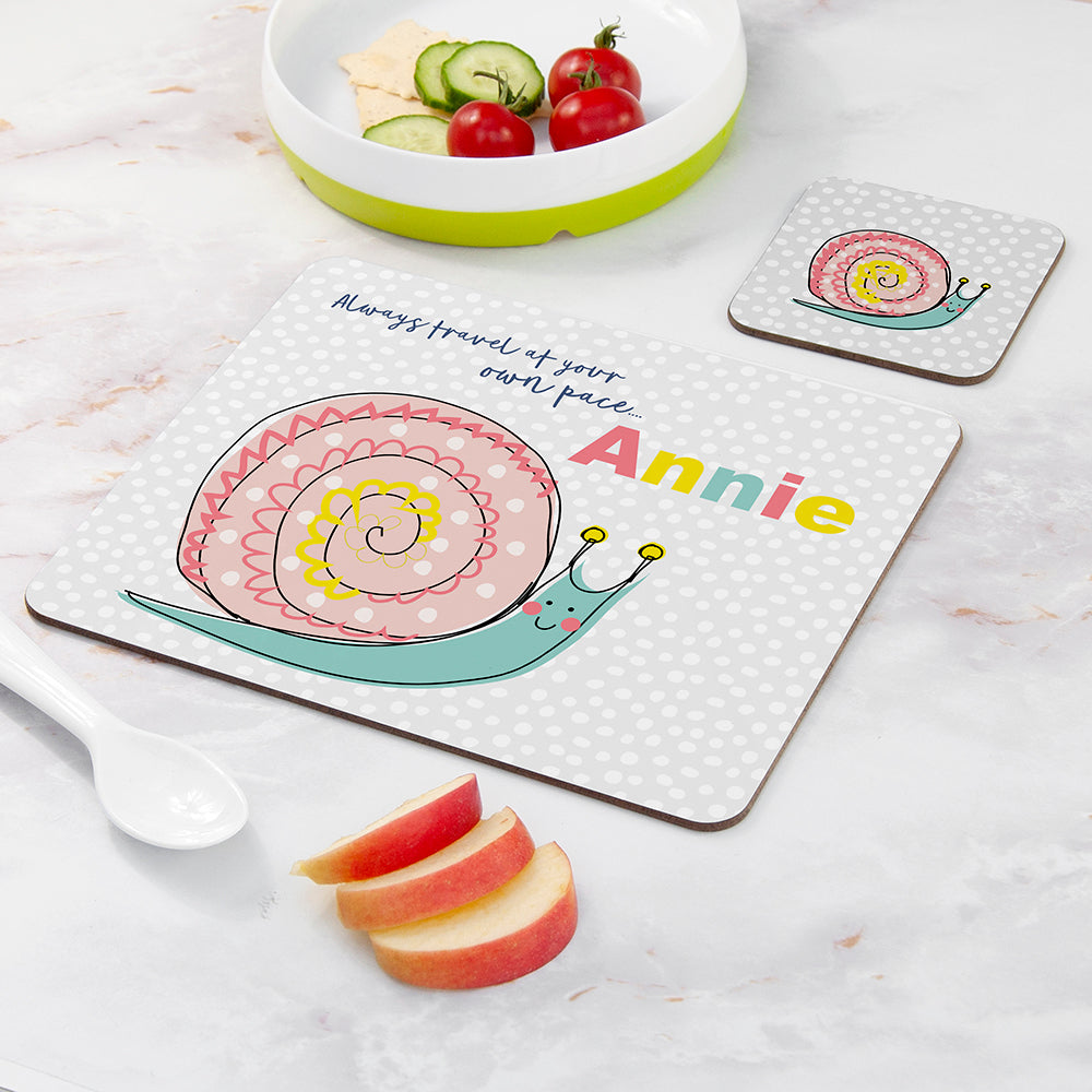 Personalised Kid's Snail Placemat Set
