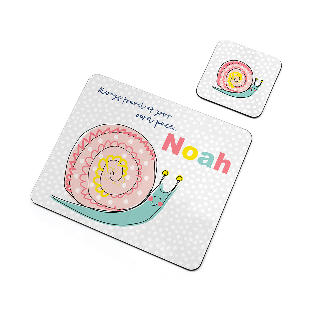 Personalised Kid's Snail Placemat Set