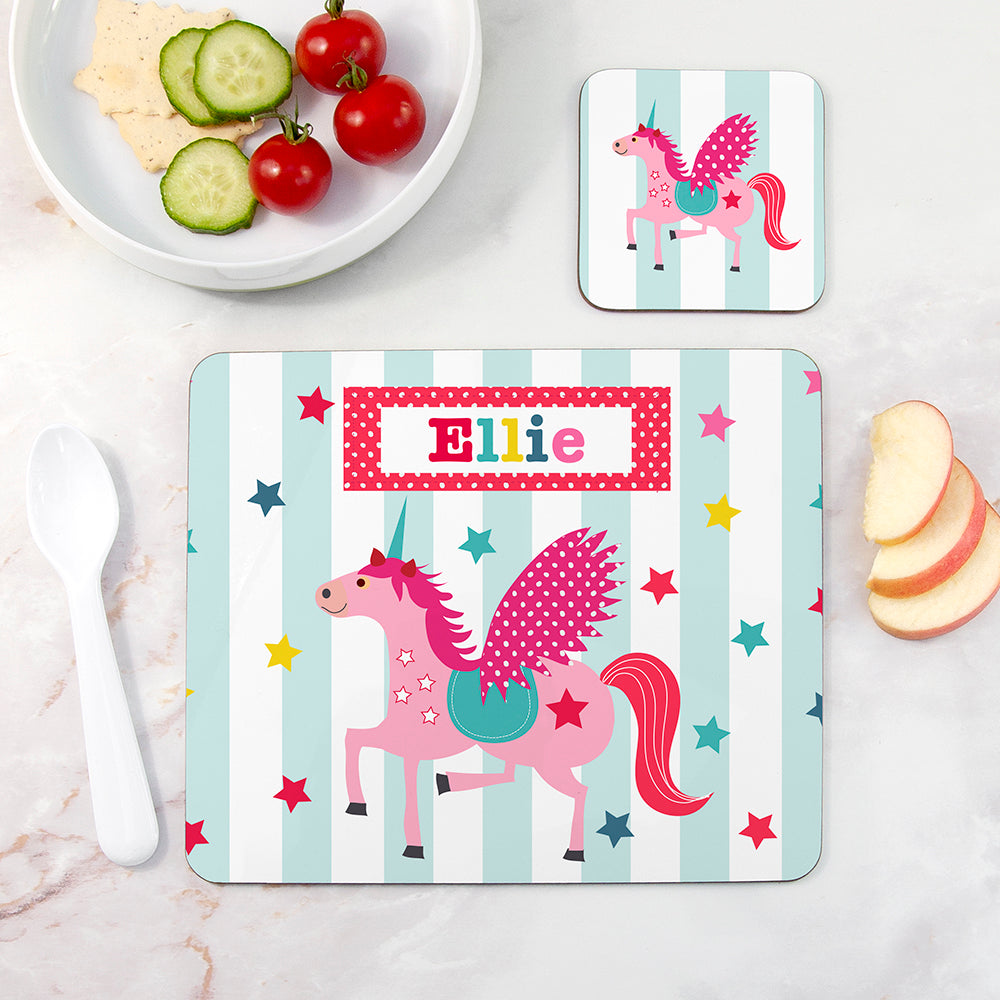 Personalised Girl's Unicorn Placemat Set