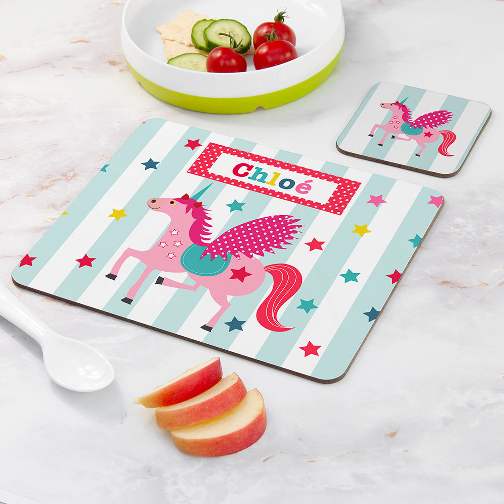 Personalised Girl's Unicorn Placemat Set
